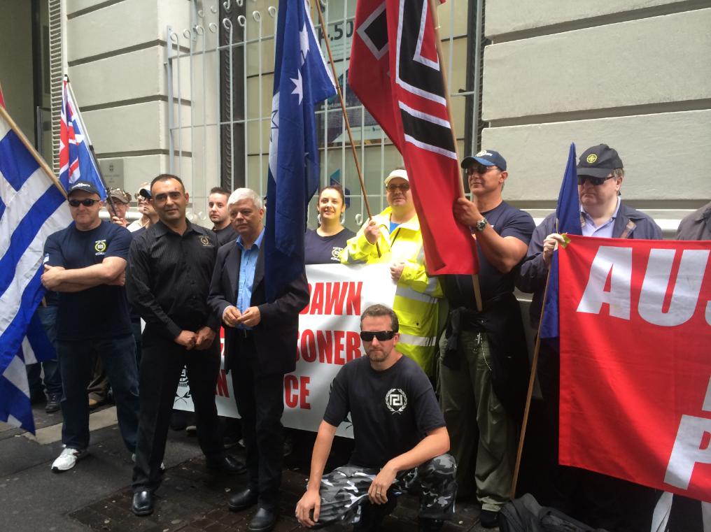 Jim Saleam with N. Michaloliakos protest in Sydney