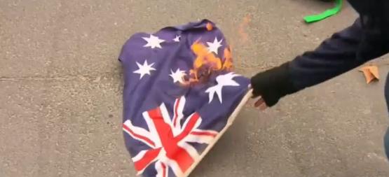 No Room For Racism anarchists burn Australian Flag