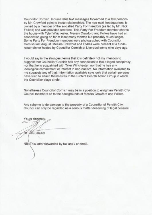 Dr Jim Saleam letter to Penrith Council page 2